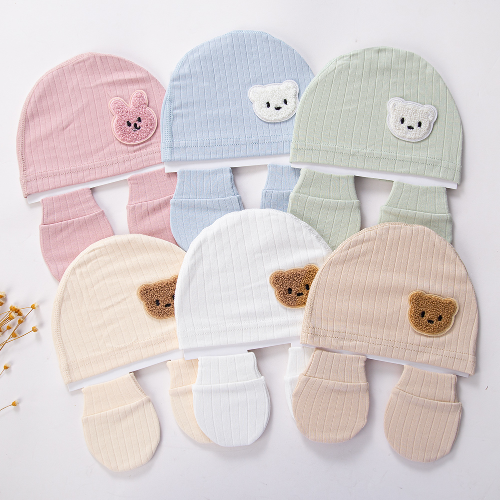 Baby Mittens Scratch - 3Pcs/set Cotton Newborn Hats Caps Mittens