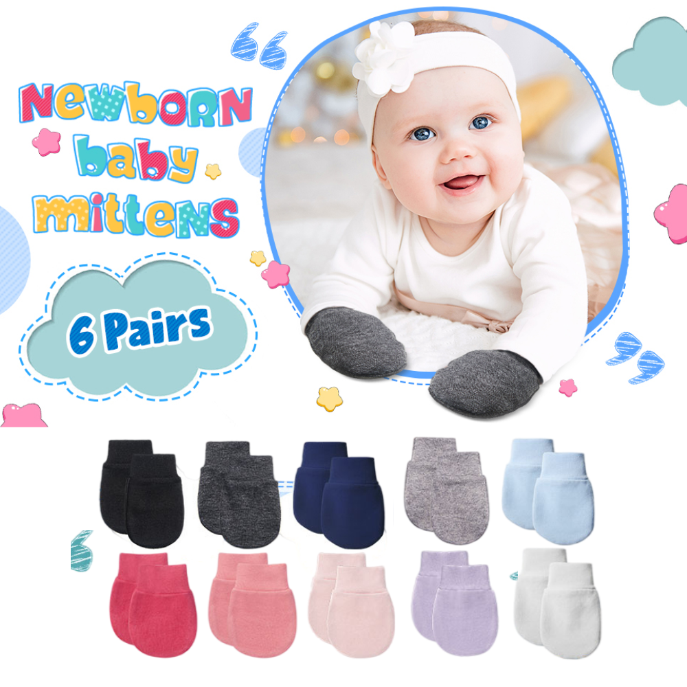 Baby Mittens Scratch - 6 Pairs Newborn Baby Mittens No