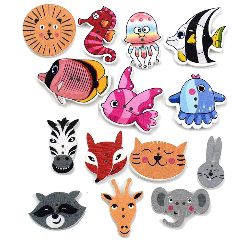Baby Clothing Sewing - 50PCS Mixed Fish Wooden Buttons for