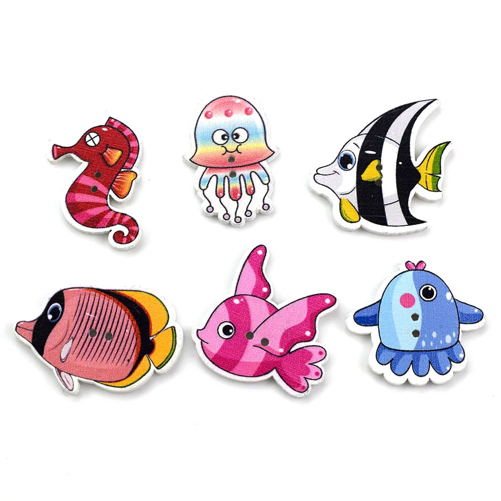 50PCS Mixed Fish Wooden Button - огляд і ціна Baby Clothing Sewing