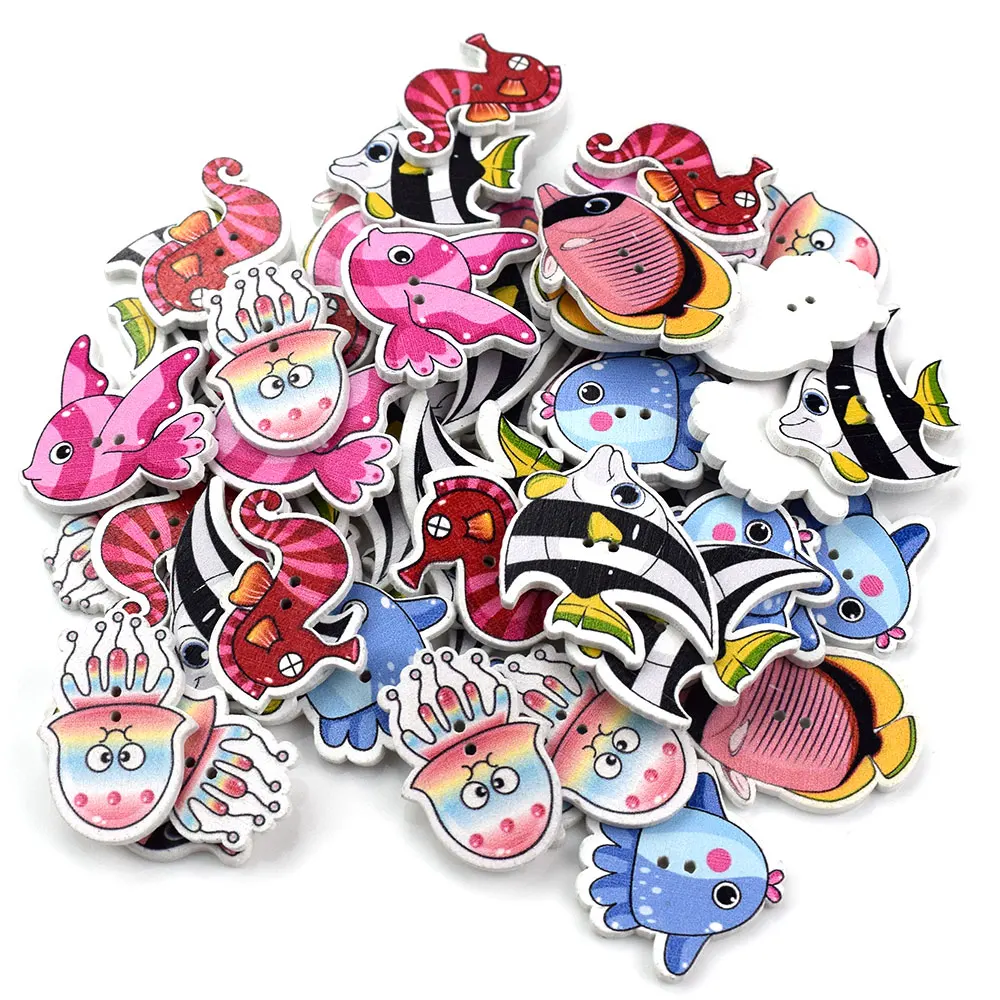 50PCS Mixed Fish Wooden Button - огляд і ціна Baby Clothing Sewing